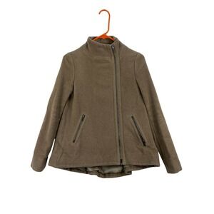 BCBGMAXAZRIA‎ Tan Brown Wool Blend Asymmetrical Zip Jacket Women's XXS Fleece